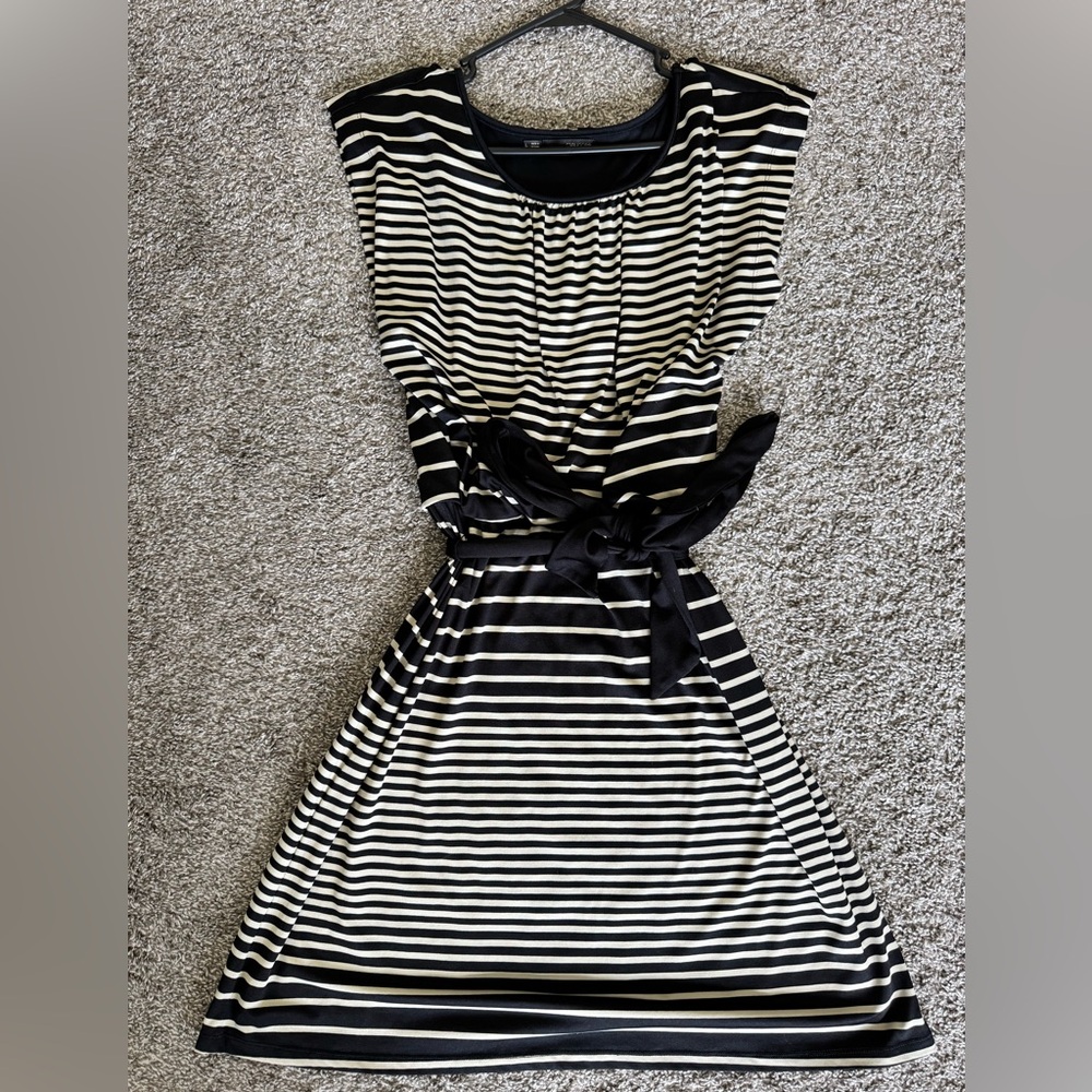 Maurices Black and Cream Striped Midi Dress